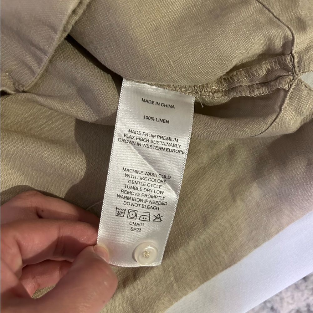 Quince Light Tan Linen cropped Collared Shirt - Picture 8 of 10